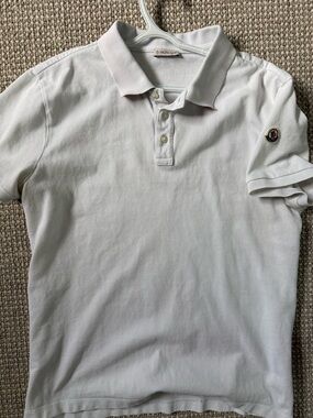 Moncler Men's White Polo with Sleeve Logo